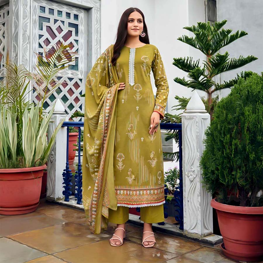 Green  Cotton Jam Satin Casual Wear Salwar Kameez