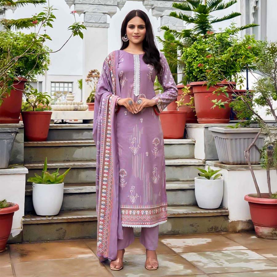 Purple Cotton Jam Satin Casual Wear Salwar Kameez