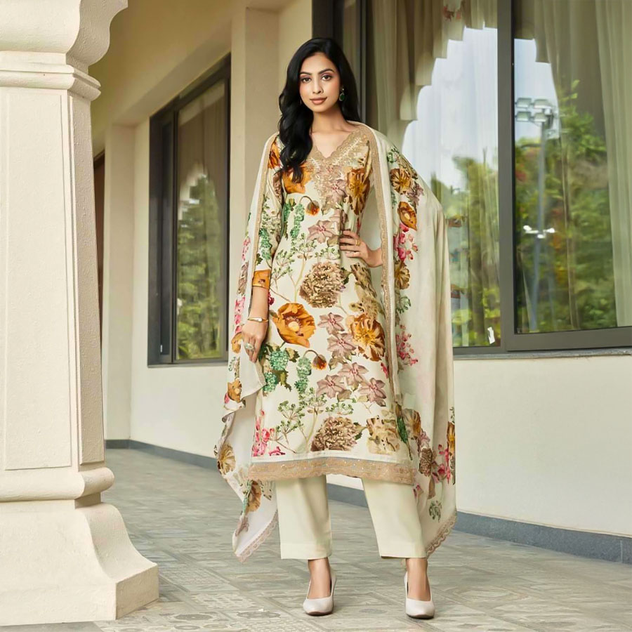 White  Viscose Muslin Party Wear Salwar Kameez