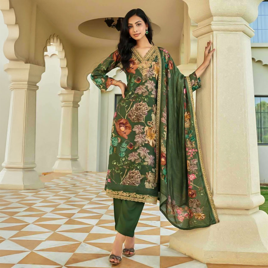 Green  Viscose Muslin Party Wear Salwar Kameez