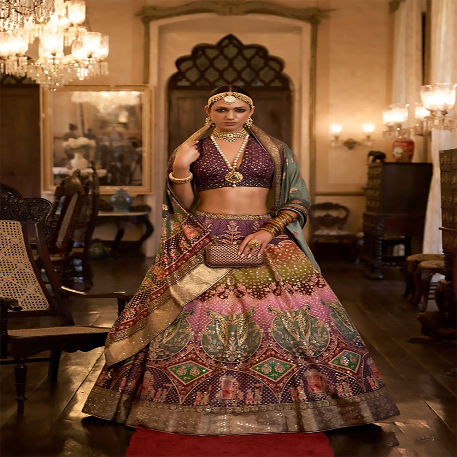 Multicolour SILK Partywear Lehenga