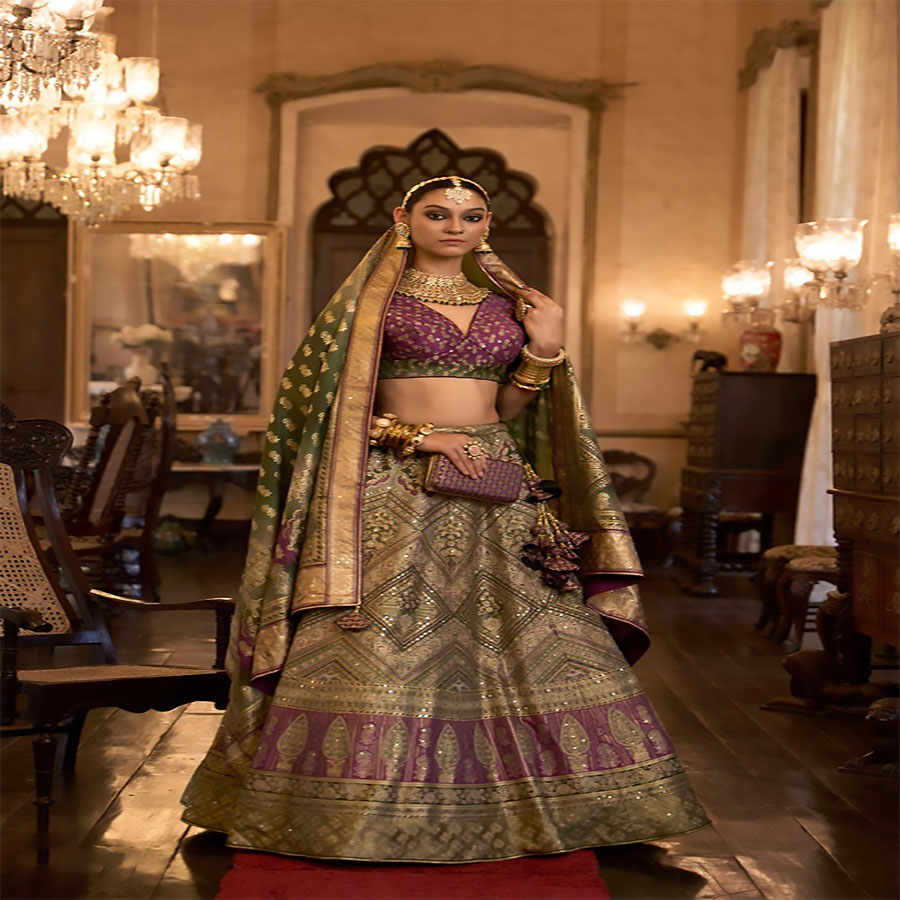 Multicolour SILK Partywear Lehenga