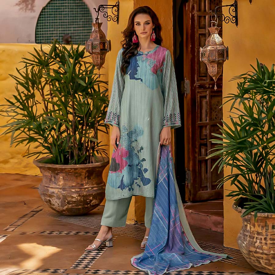 Cyan Muslin Silk Casual Wear Salwar Kameez