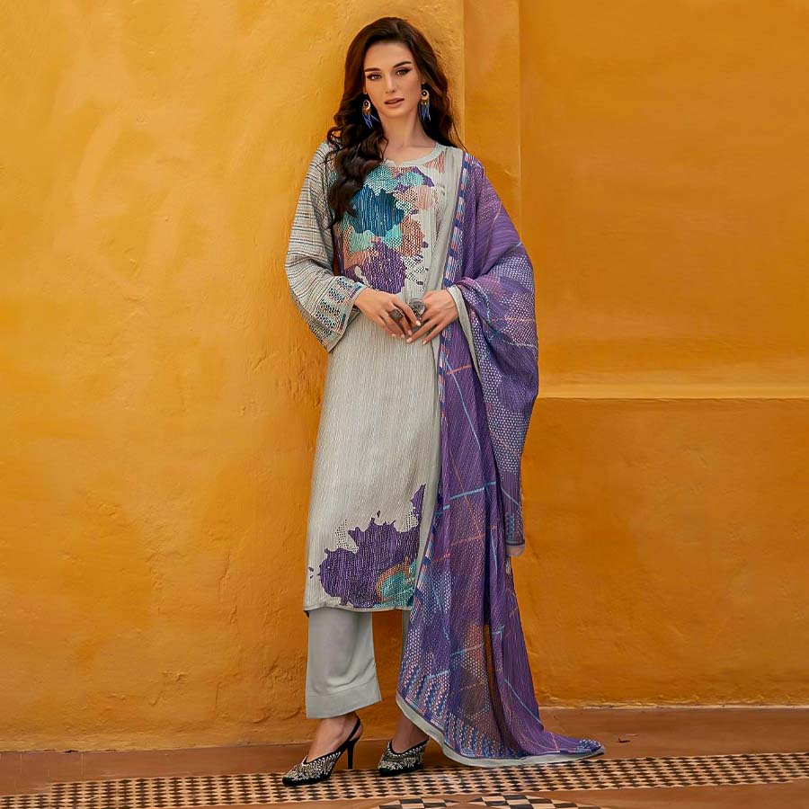 Cyan Muslin Silk Casual Wear Salwar Kameez