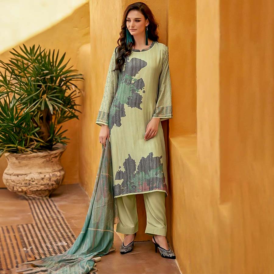 Mint Green Muslin Silk Casual Wear Salwar Kameez