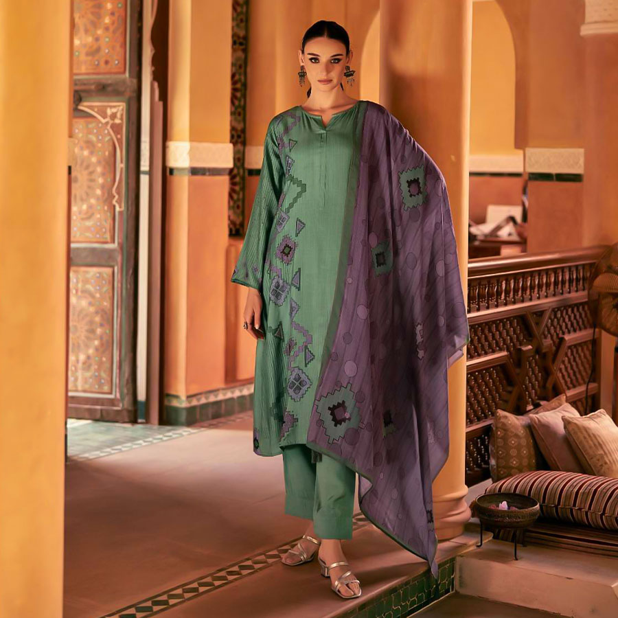 Green  Muslin Silk Casual Wear Salwar Kameez