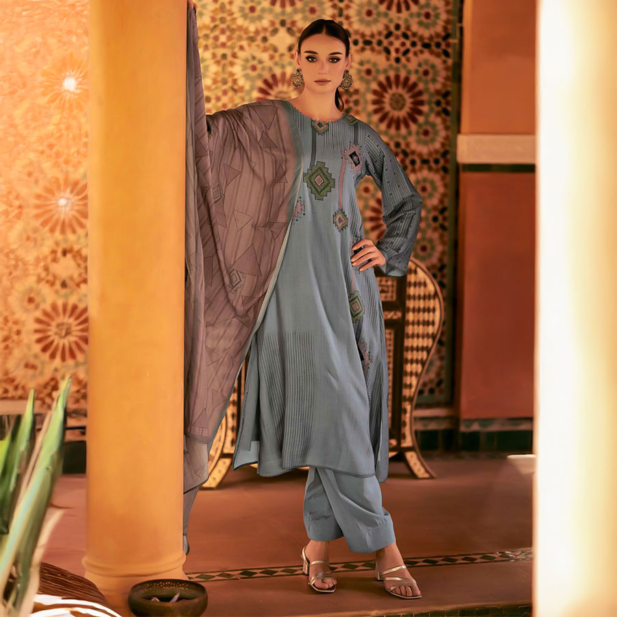 Grey Muslin Silk Casual Wear Salwar Kameez