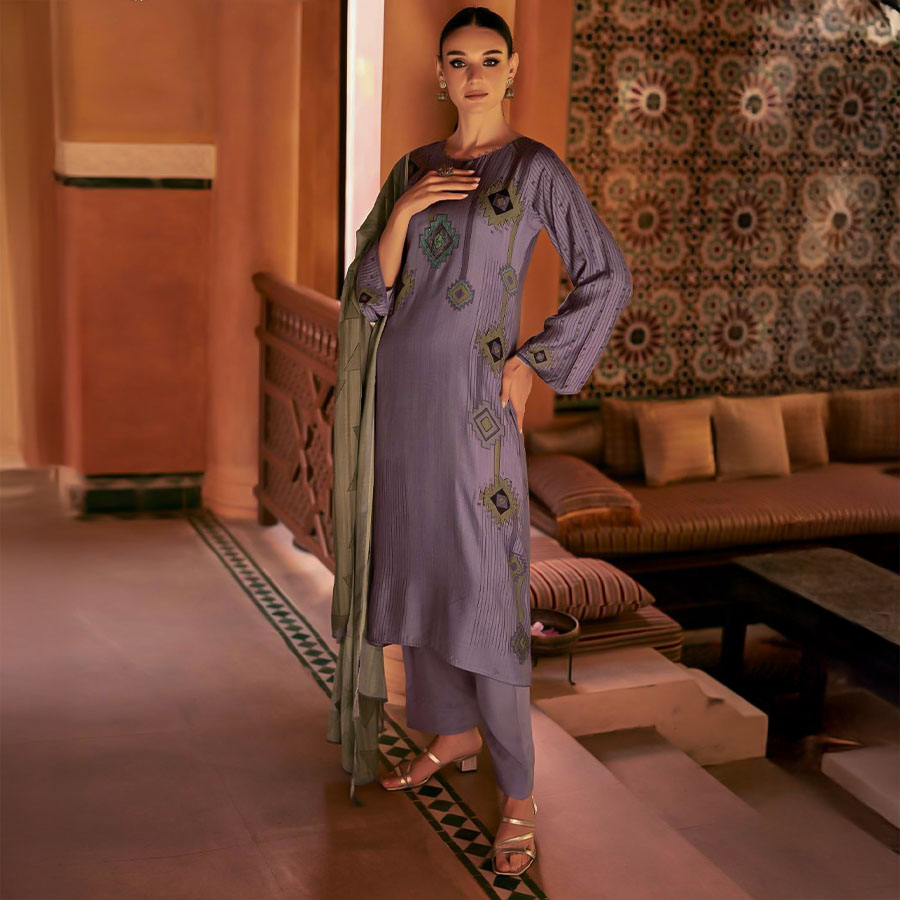 Purple  Muslin Silk Casual Wear Salwar Kameez