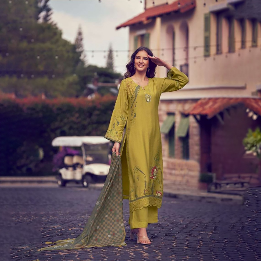 Yellow Silk Partywear Suit