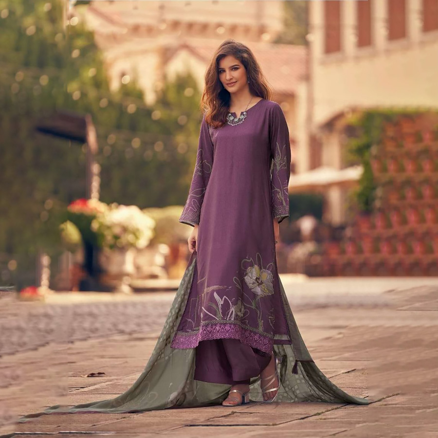 Purple Silk Partywear Suit