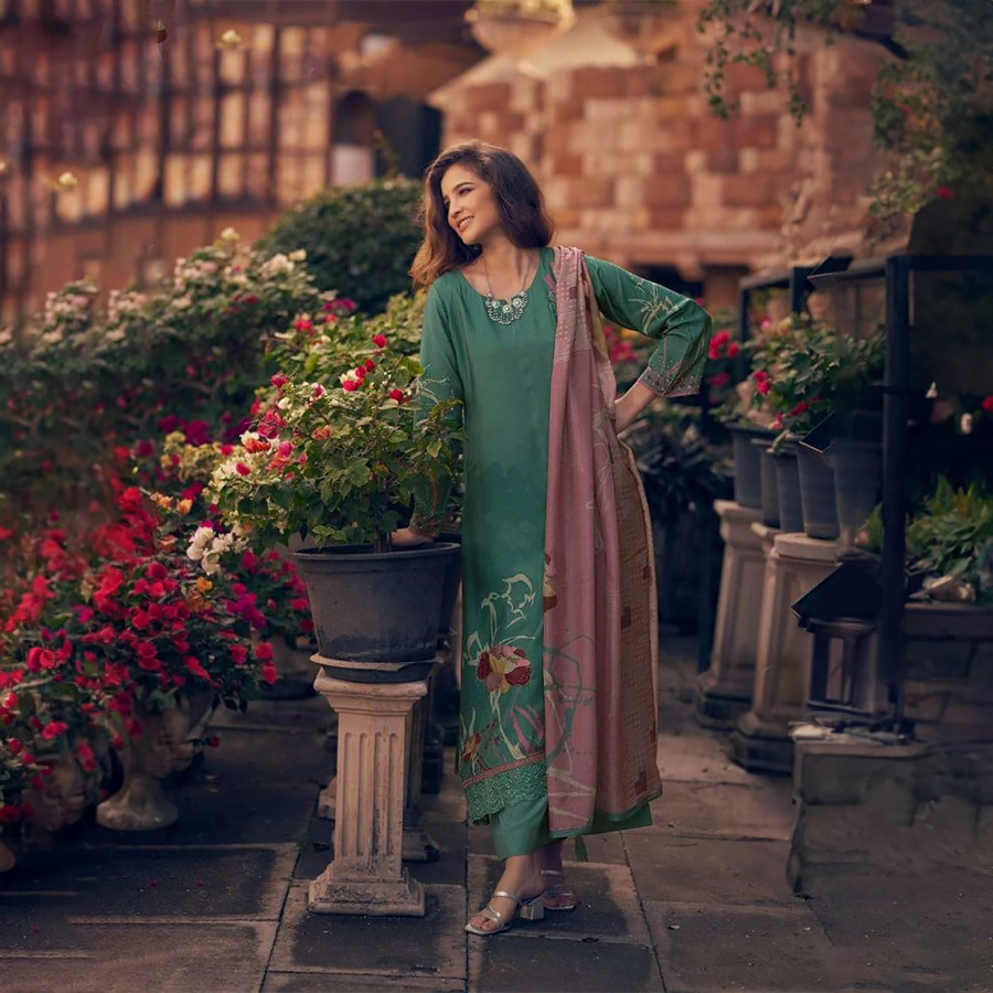 Green Silk Partywear Suit