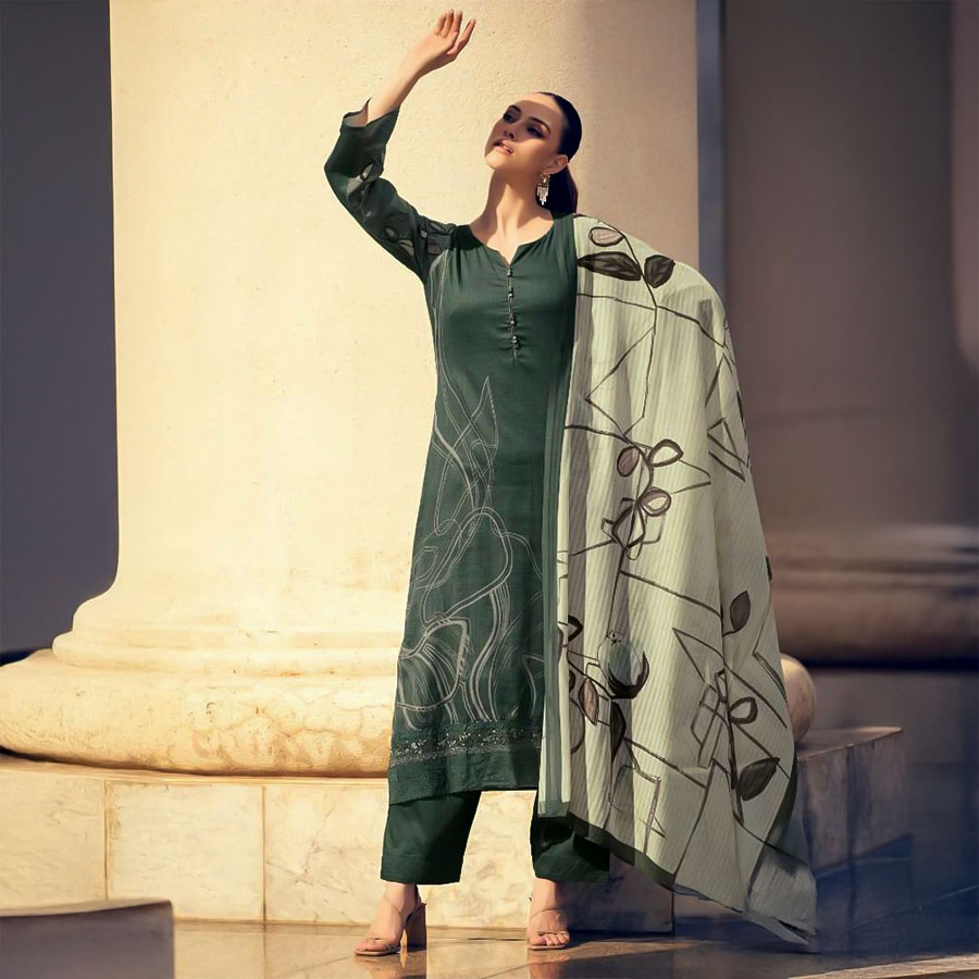 Green  Jam Cotton Casual Wear Salwar Kameez