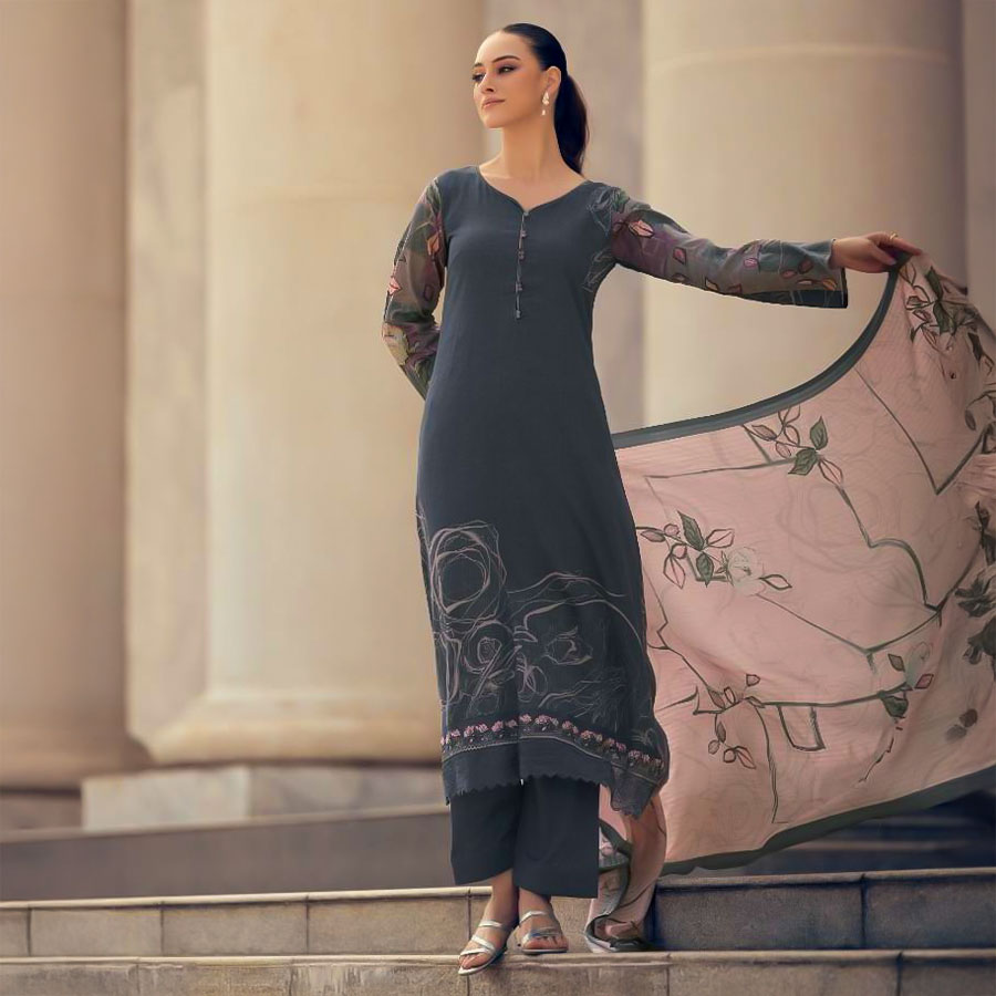 Blue Jam Cotton Casual Wear Salwar Kameez