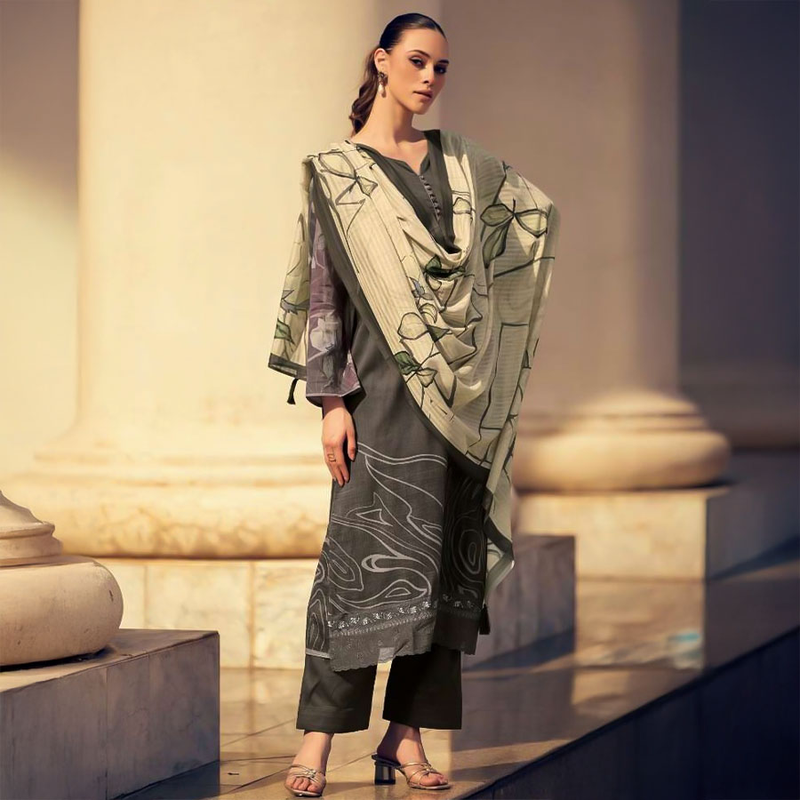 Green  Jam Cotton Casual Wear Salwar Kameez