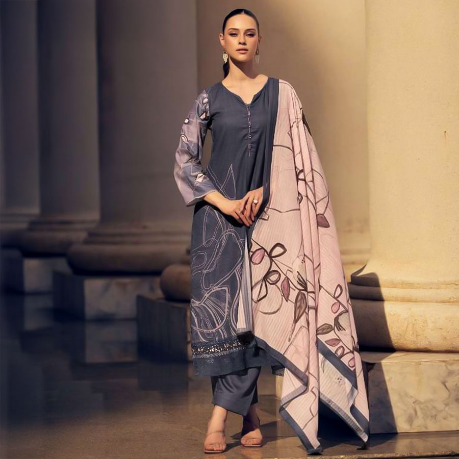 Blue Jam Cotton Casual Wear Salwar Kameez