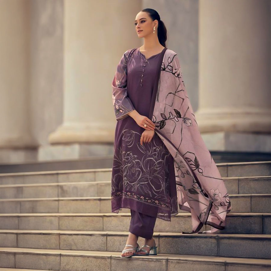 Violet Jam Cotton Casual Wear Salwar Kameez