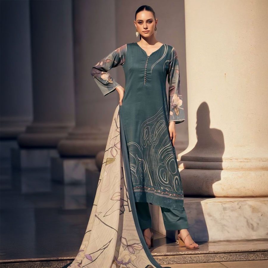 Green  Jam Cotton Casual Wear Salwar Kameez