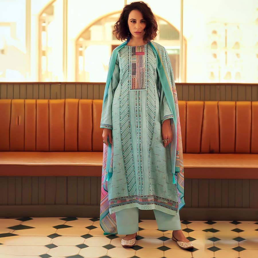 Cyan Jam Cotton Casual Wear Salwar Kameez