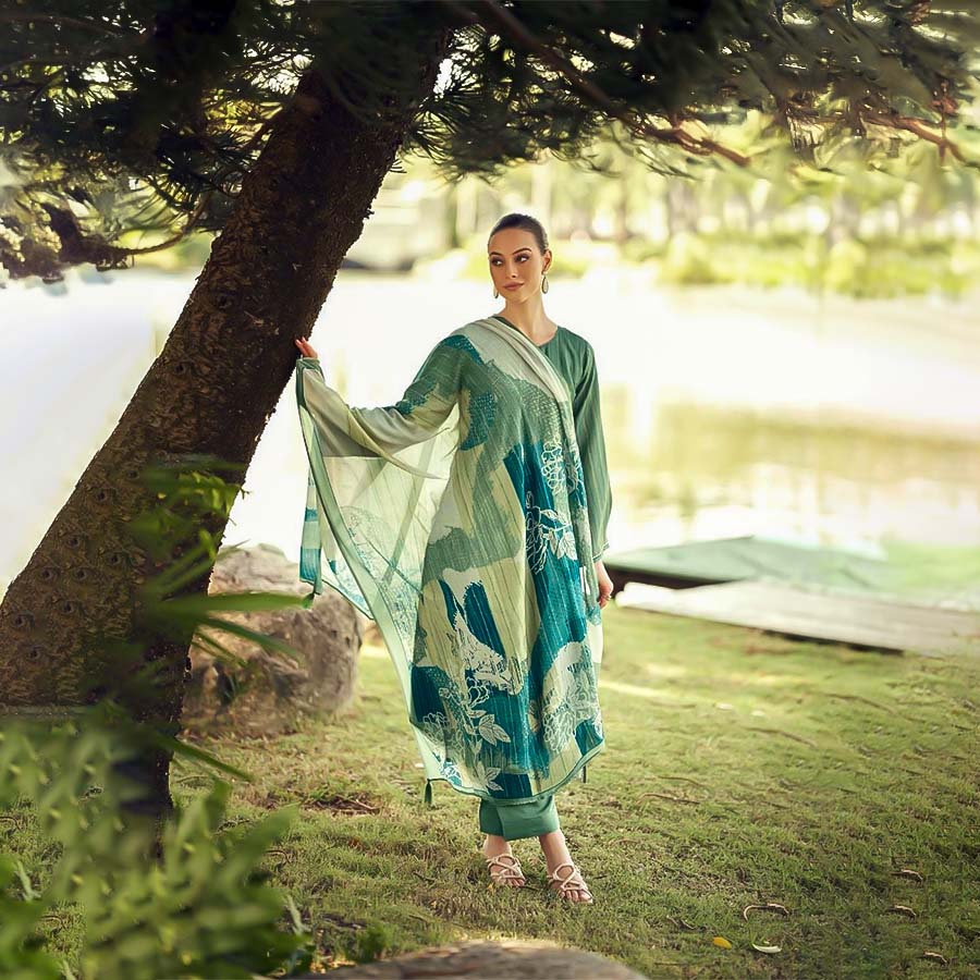 Green  Muslin Silk Casual Wear Salwar Kameez