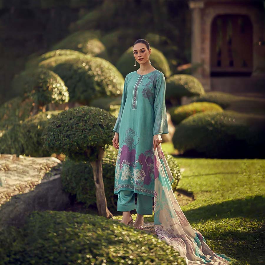 Sky Blue Muslin Silk Casual Wear Salwar Kameez