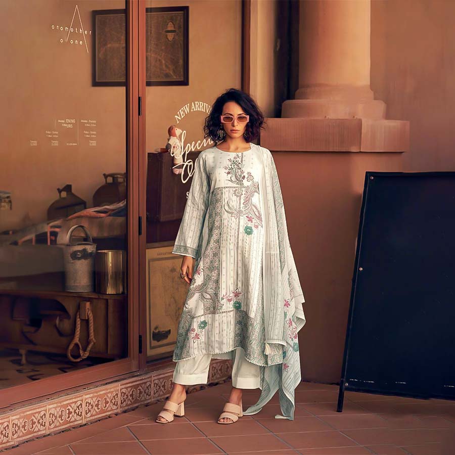 White Jam Cotton Casual Wear Salwar Kameez