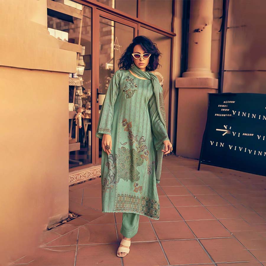 Mint Green Jam Cotton Casual Wear Salwar Kameez