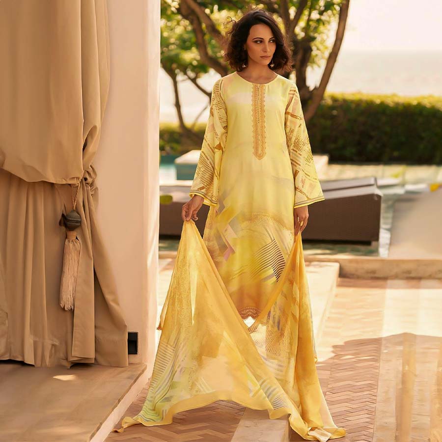 Yellow  Muslin Silk Casual Wear Salwar Kameez