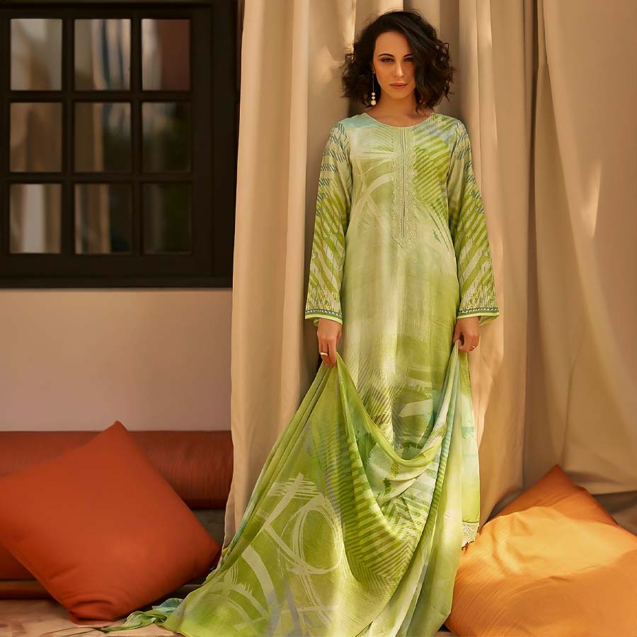 Green Muslin Silk Casual Wear Salwar Kameez