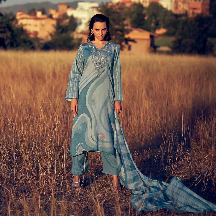 Blue  Jam Cotton Casual Wear Salwar Kameez