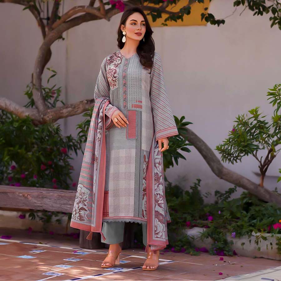 Grey Jam Cotton Casual Wear Salwar Kameez