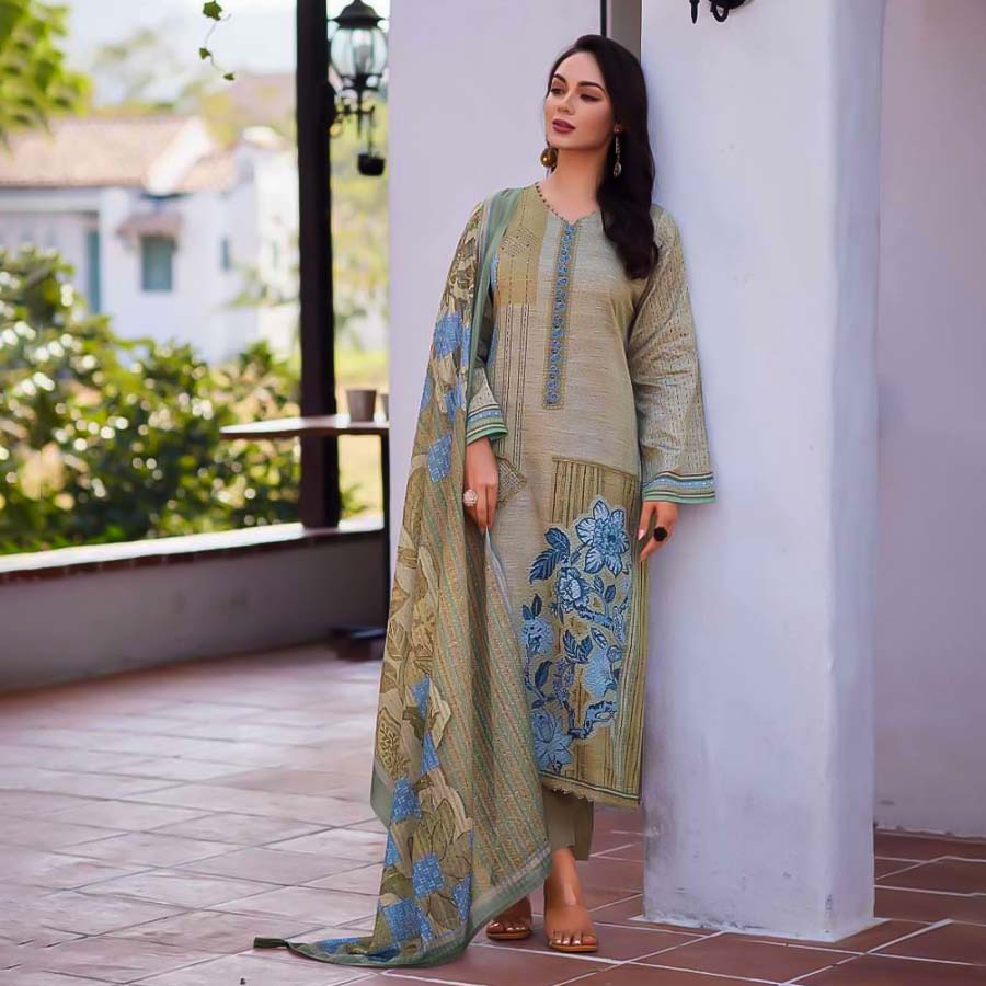 Green Jam Cotton Casual Wear Salwar Kameez