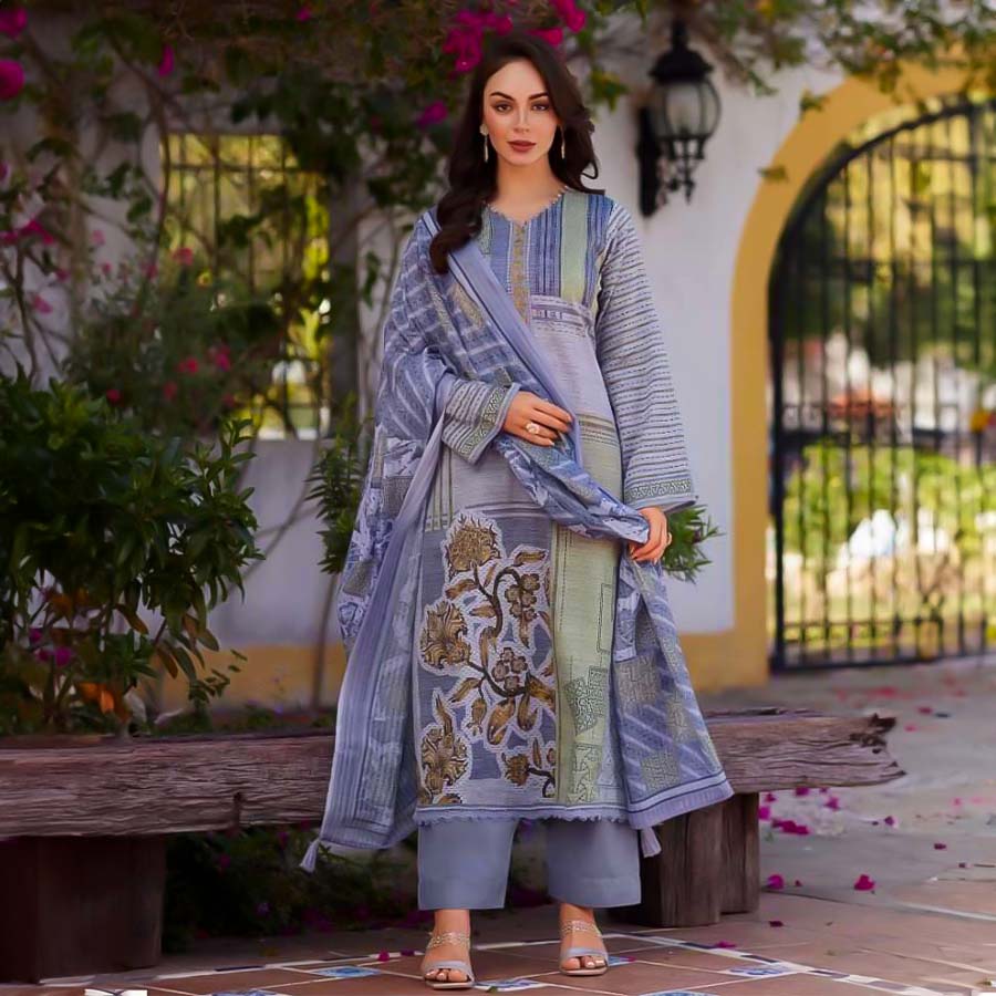 Blue Jam Cotton Casual Wear Salwar Kameez