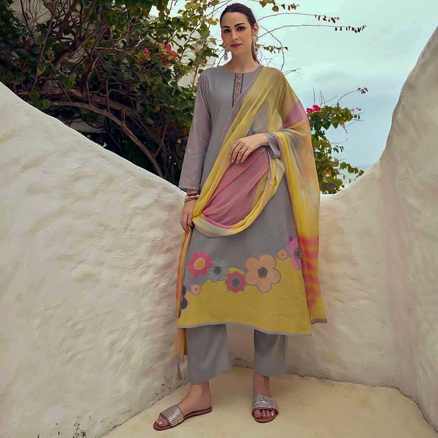 Grey  Lawn Cotton Casual Wear Salwar Kameez