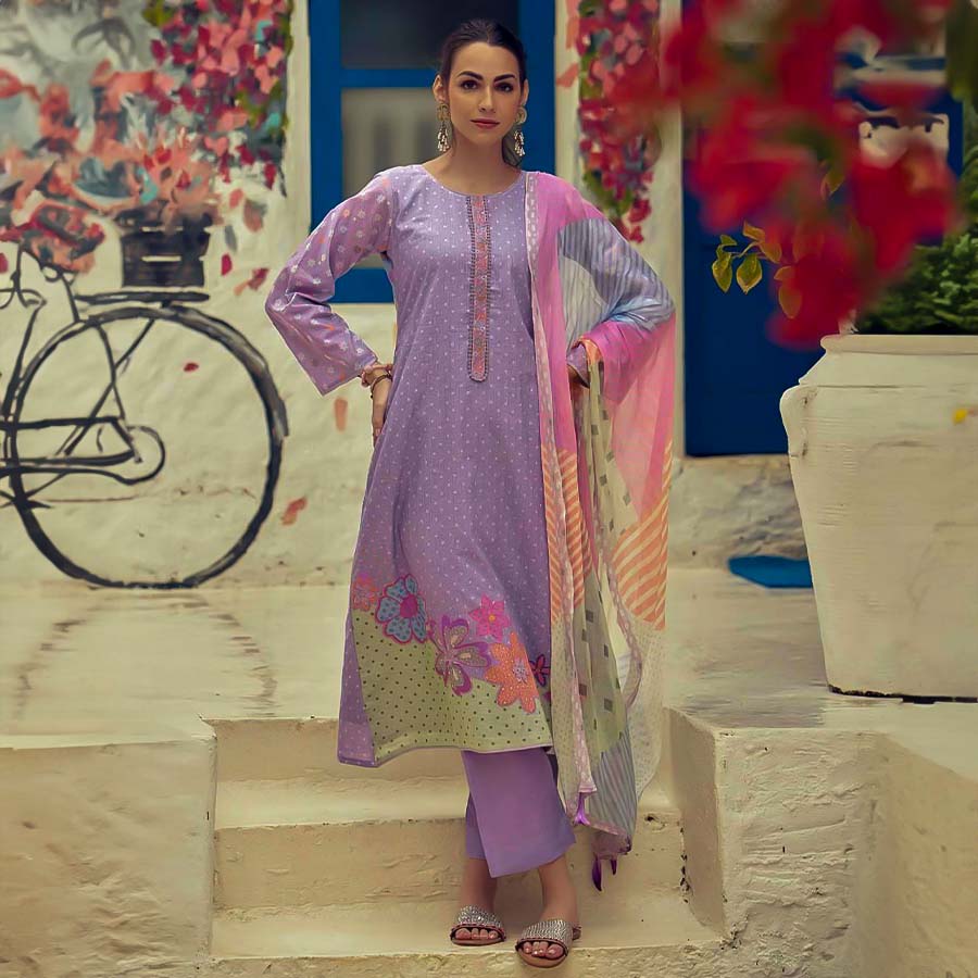 Purple Lawn Cotton Casual Wear Salwar Kameez