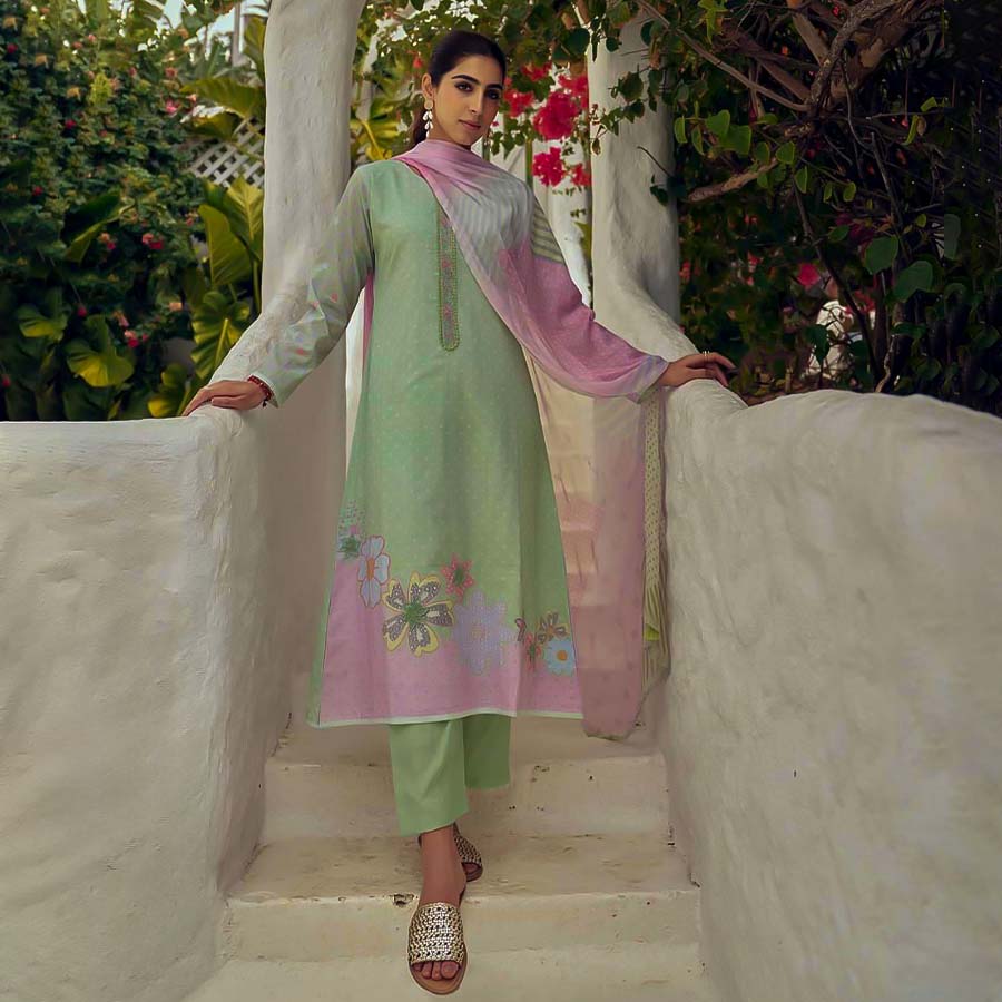 Green Lawn Cotton Casual Wear Salwar Kameez