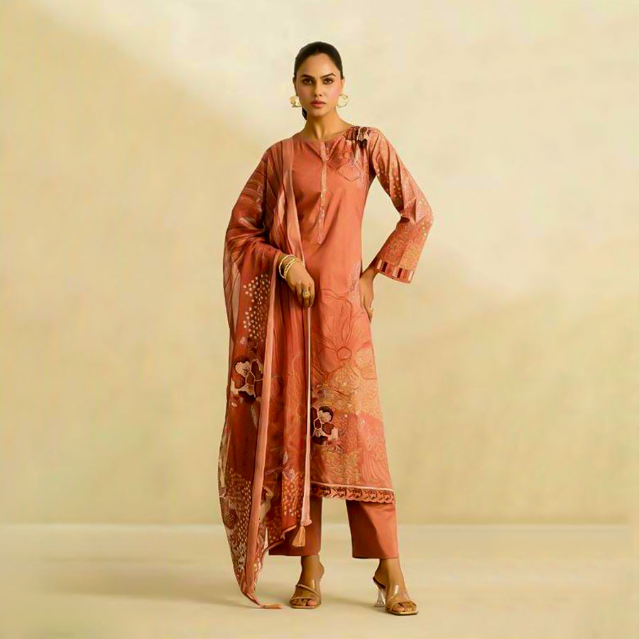 Orange  Lawn Cotton Casual Wear Salwar Kameez