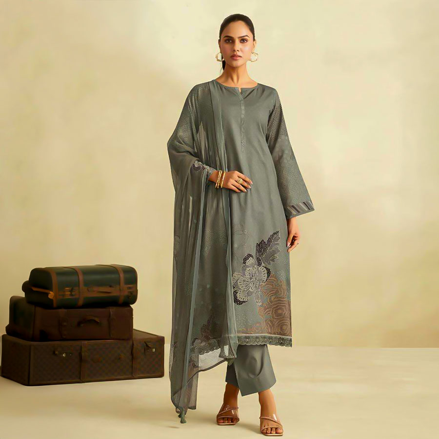 Grey Lawn Cotton Casual Wear Salwar Kameez