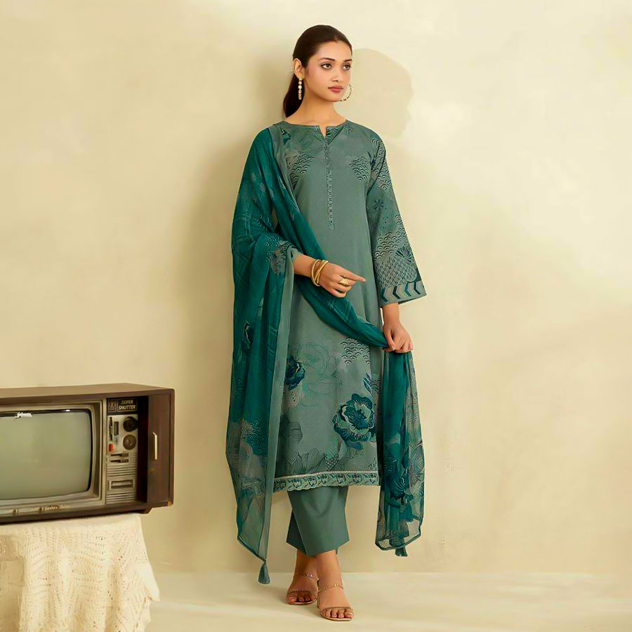 Green  Lawn Cotton Casual Wear Salwar Kameez
