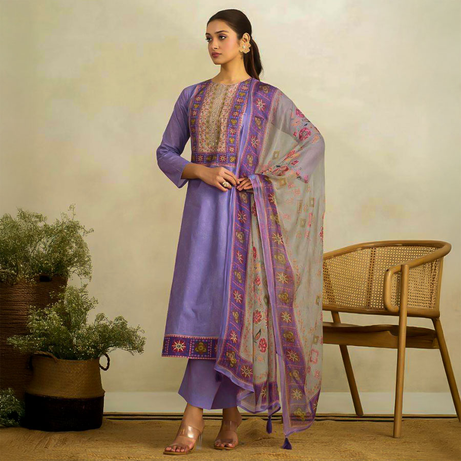 Purple Lawn Cotton Casual Wear Salwar Kameez