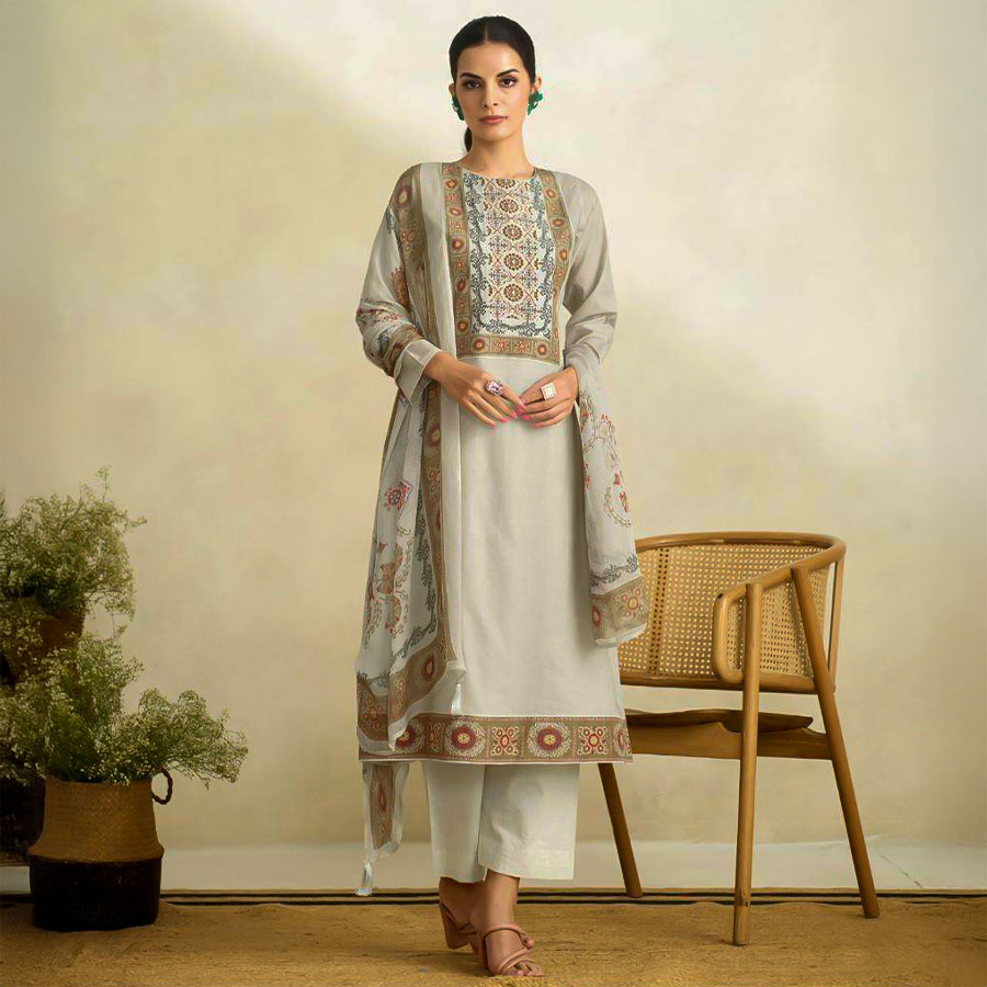 White  Lawn Cotton Casual Wear Salwar Kameez