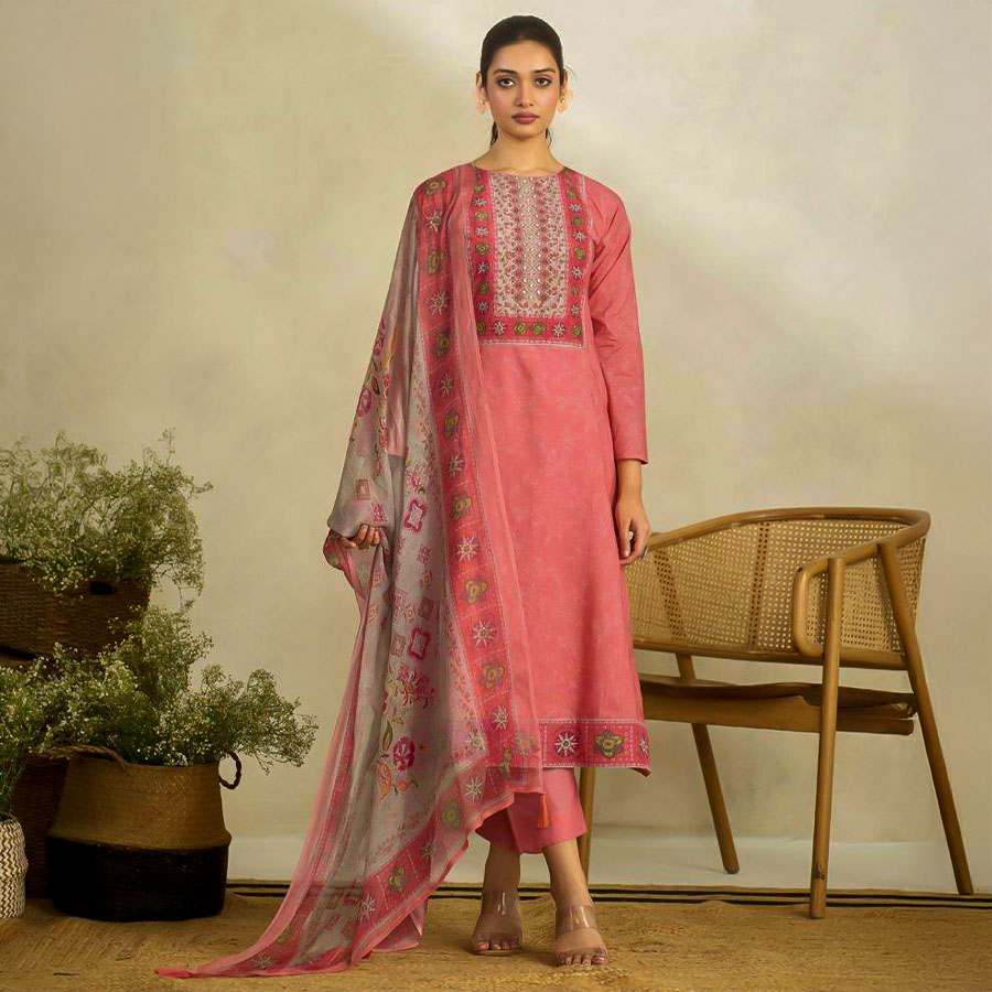 Pink  Lawn Cotton Casual Wear Salwar Kameez