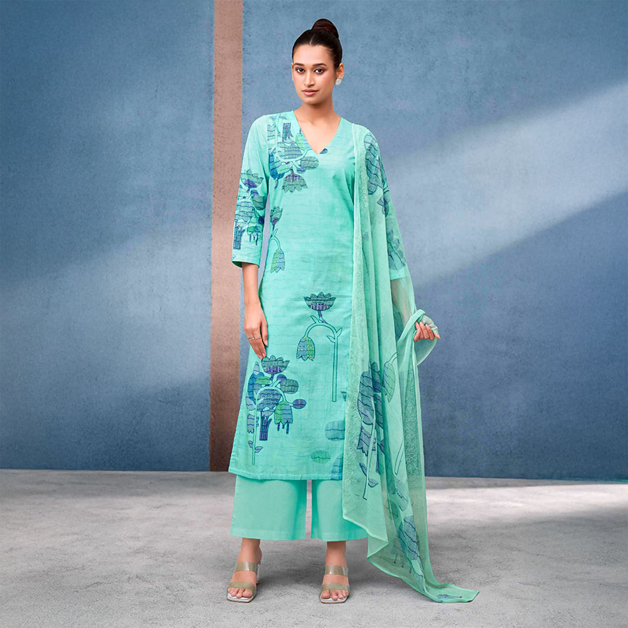 Cyan Cotton Lawn  Party Wear Salwar Kameez