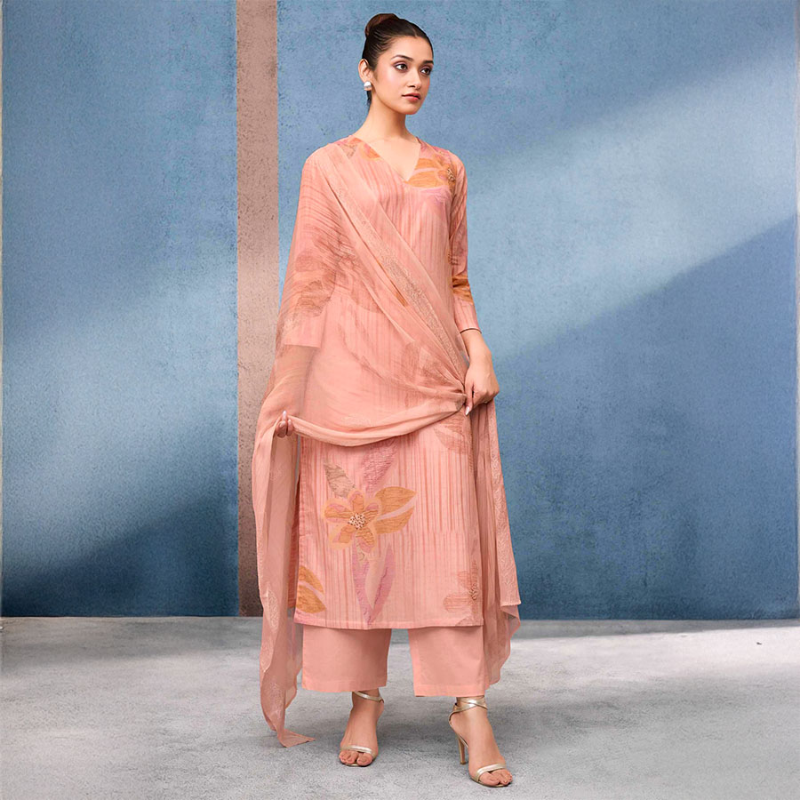Salmon  Cotton Lawn  Party Wear Salwar Kameez