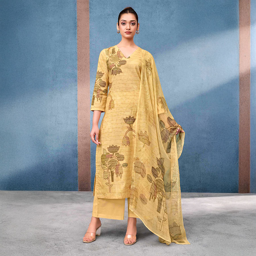 Yellow  Cotton Lawn  Party Wear Salwar Kameez