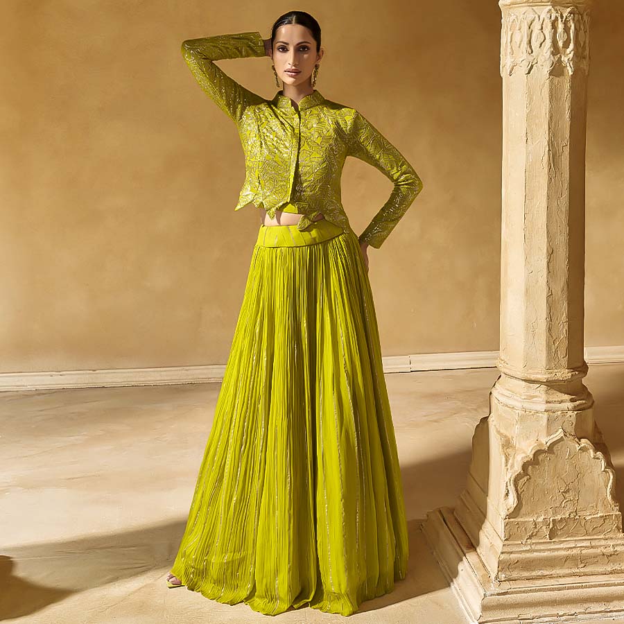 Green Chinon Party Wear Salwar Kameez