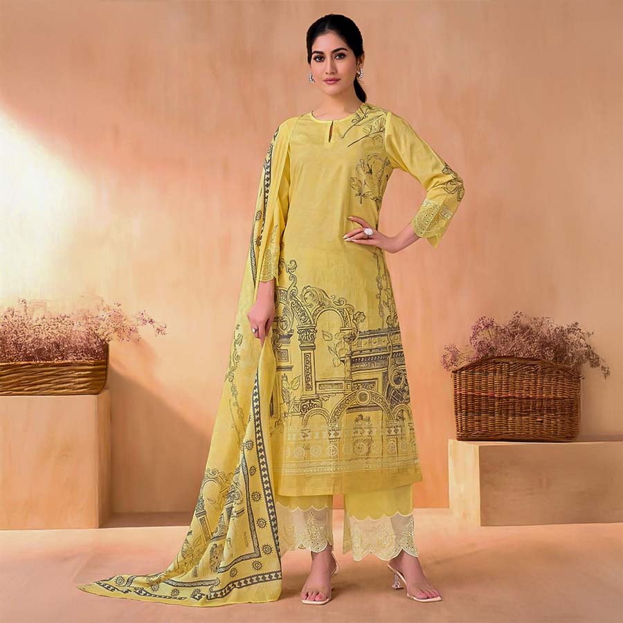 Yellow  Cotton Lawn  Party Wear Salwar Kameez