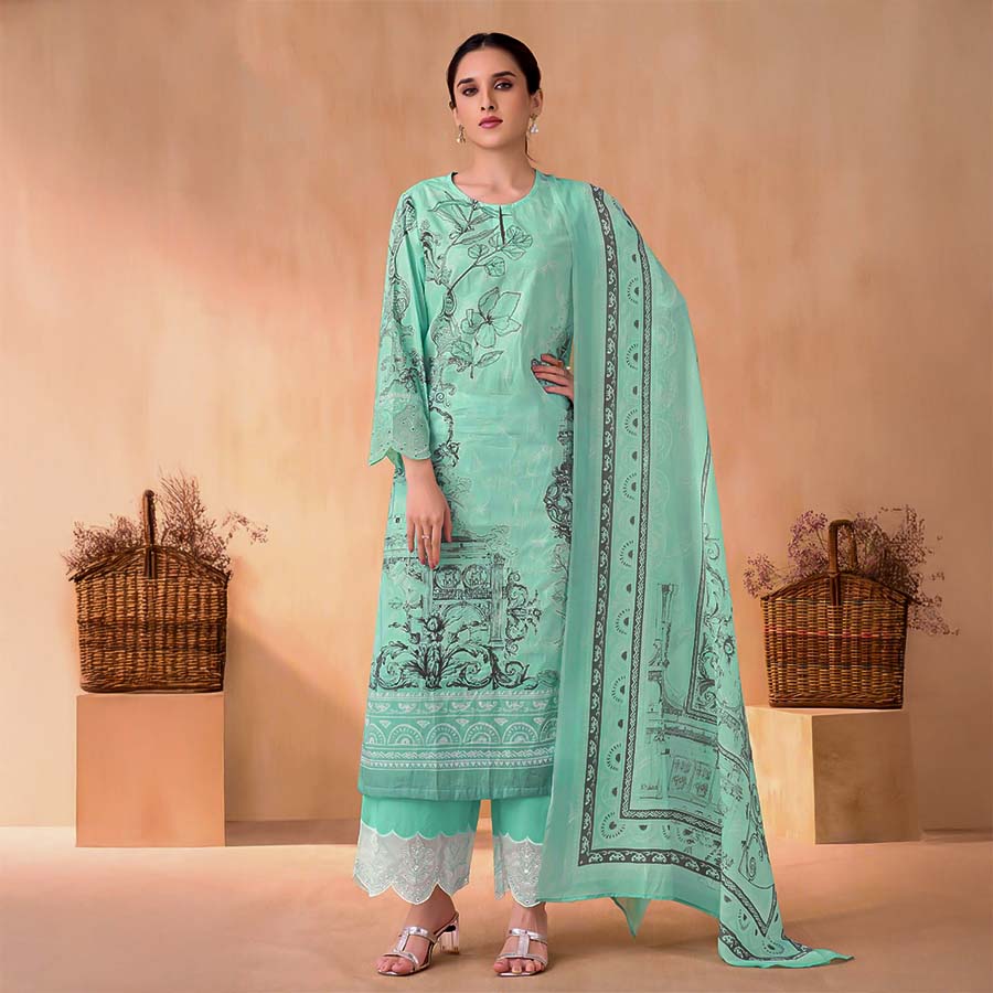 Green  Cotton Lawn  Party Wear Salwar Kameez