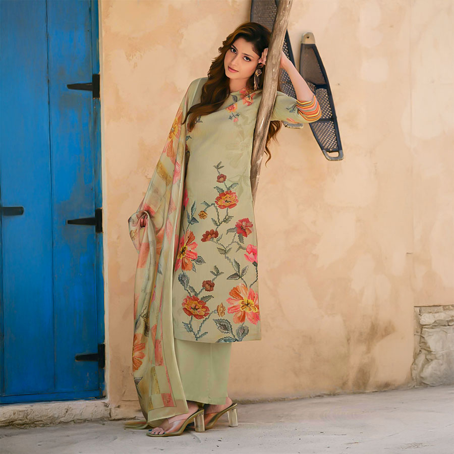 Green  Shimmer Tissue Crush Party Wear Salwar Kameez