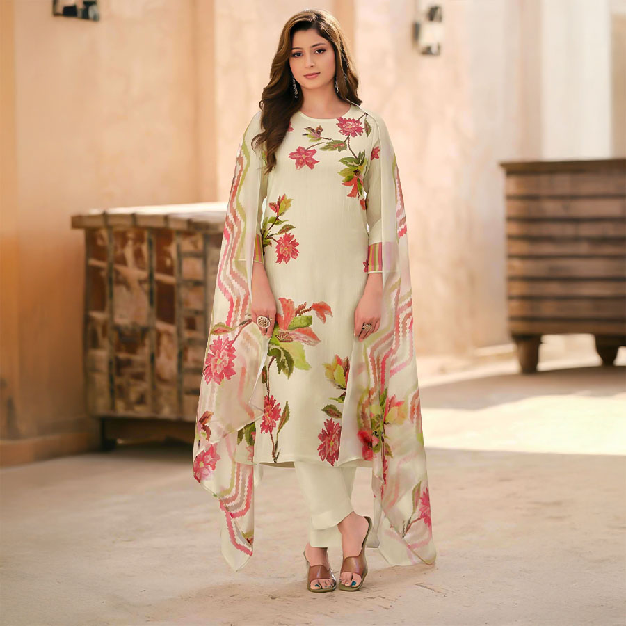 White  Shimmer Tissue Crush Party Wear Salwar Kameez