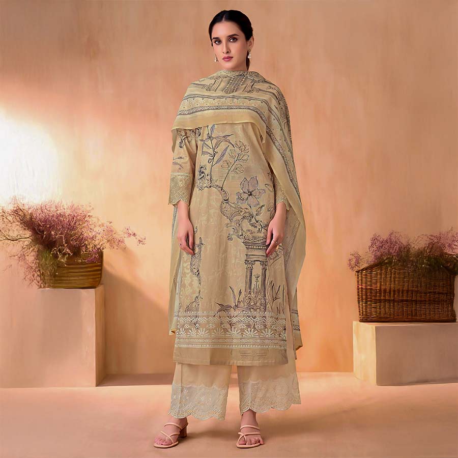Yellow Cotton Lawn  Party Wear Salwar Kameez